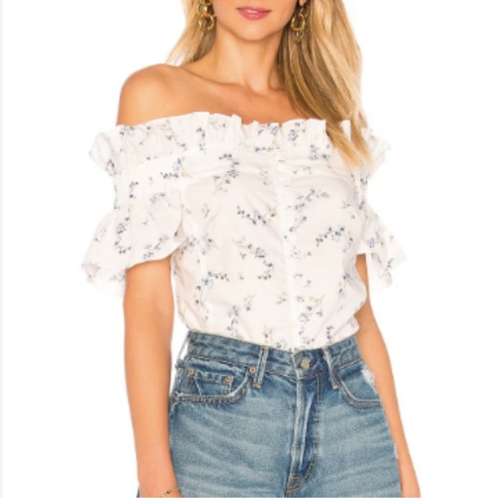 $250 Rebecca Taylor Francine Off Shoukder white floral top blouse women size 4